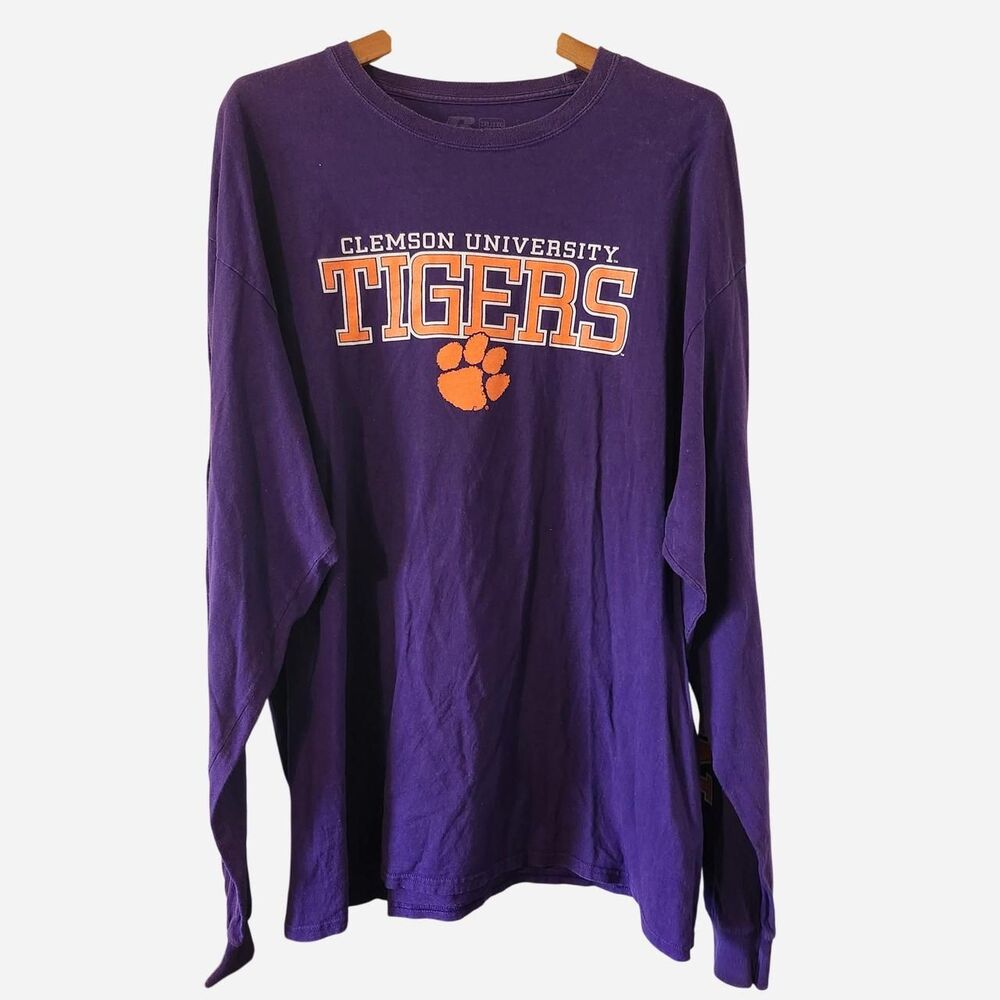 Russell Clemson Tigers Mens XXL Purple Long Sleeve Cotton Tee Shirt